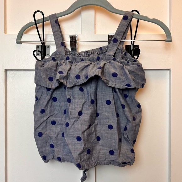 Girl’s Oshkosh Polka Dot Tie Ruffle Tank Crop Top Strap Gray Blue Elastic Size 7 - Picture 3 of 6